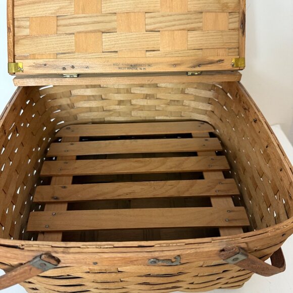 Vintage Woven Pie Carrier Basket West Rindge USA Rustic Country Cottage Baking - Picture 10 of 16